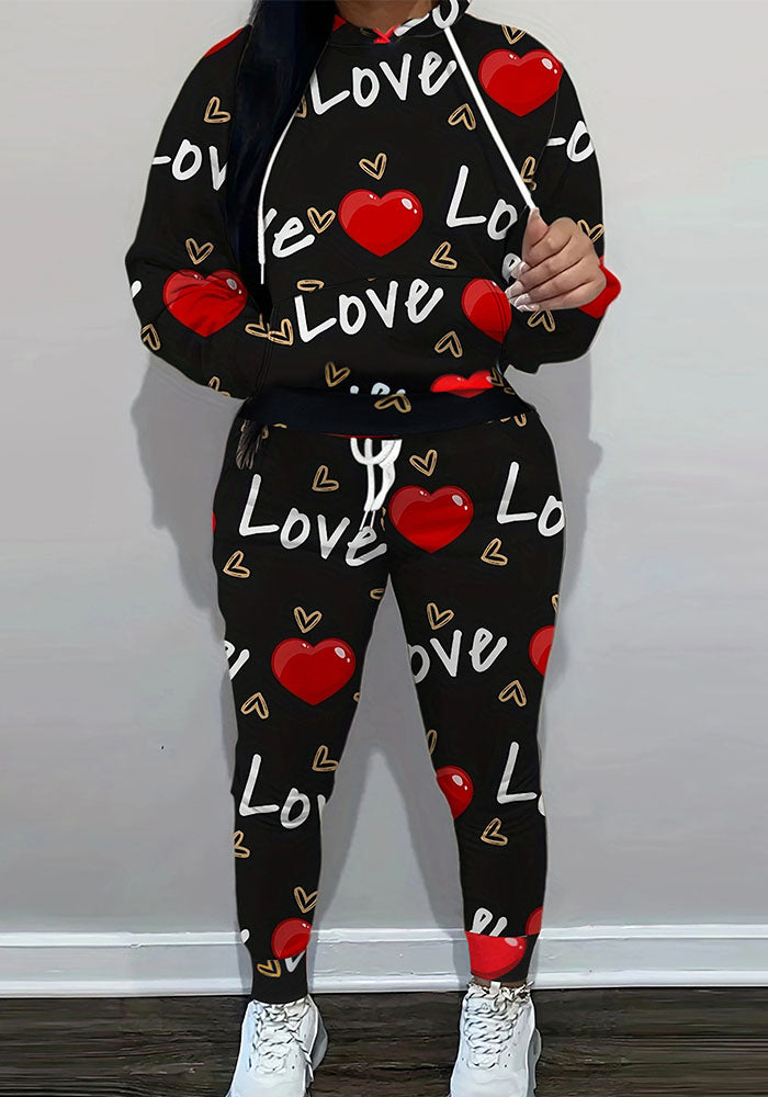 Autumn Women's Fashion Trendy Printed Hoodies Pants Two Piece Tracksuits