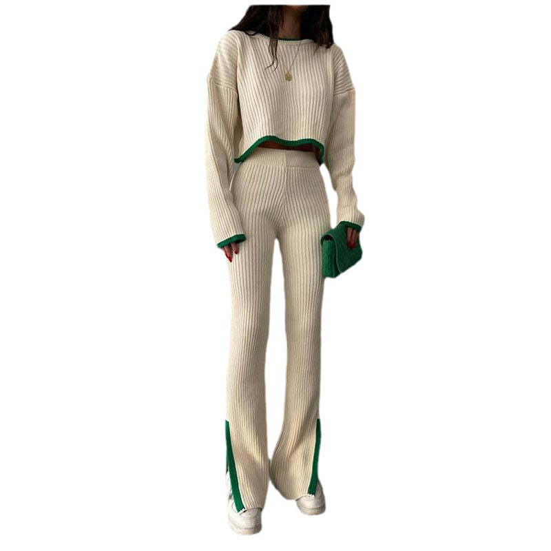 Autumn Casual Loose High Waist Elegant Slit two piece pants set 6