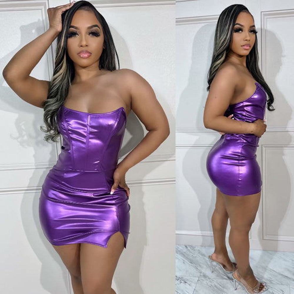 Shiny Solid Color Tube Dress 5