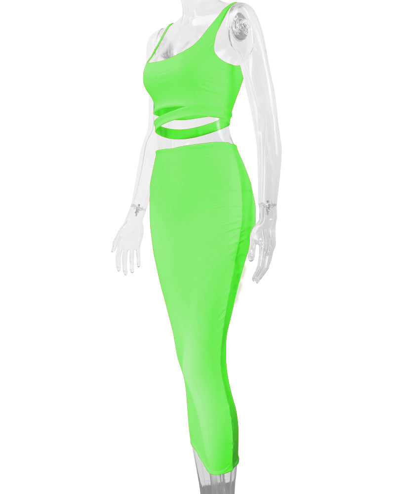 Autumn and Winter Women's Fashion Sexy Hollow Two-piece Skirt Set 27