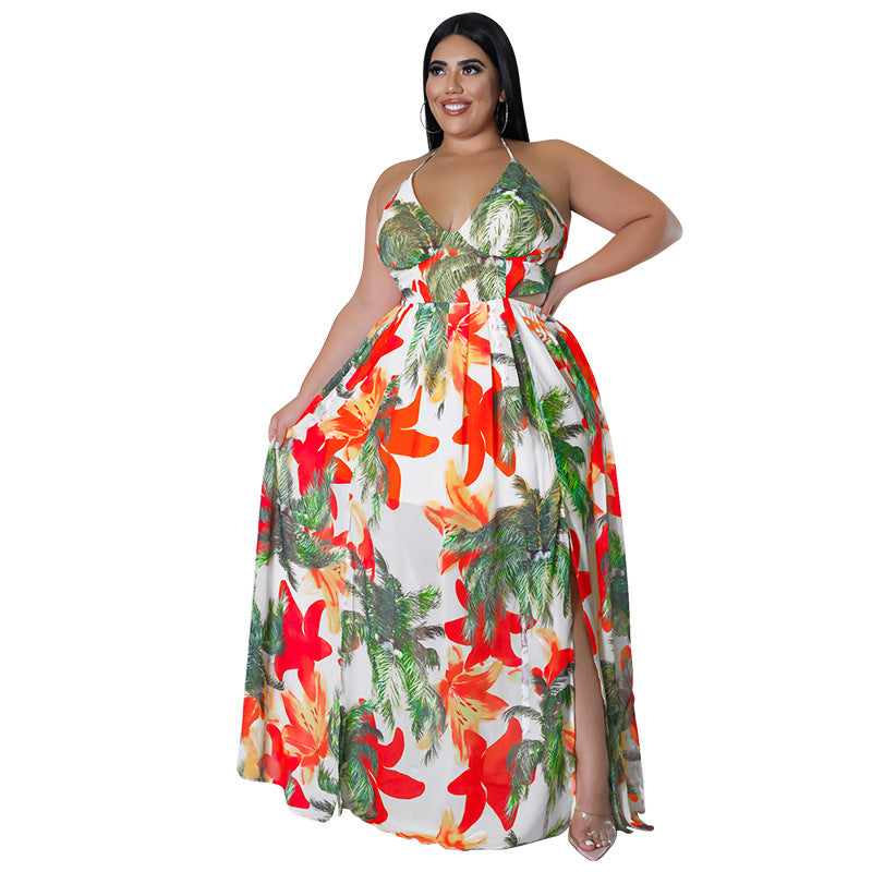 Plus Size Women summer sexy Lace-Up Backless print dress 10