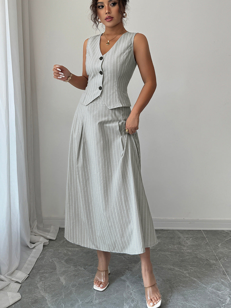 Chic Vest & Skirt Striped Two-Piece Set 5