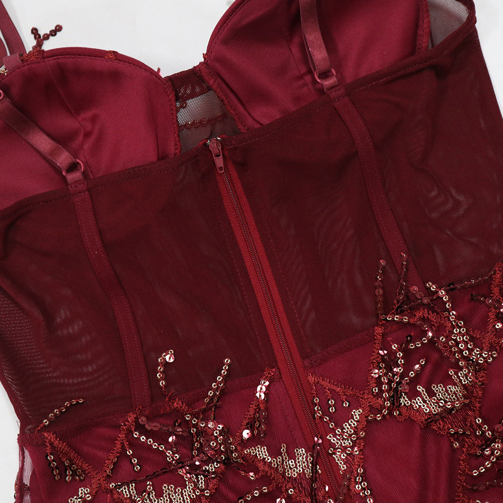 Women Sequin Party Suspenders Bodycon Maxi Dress 23