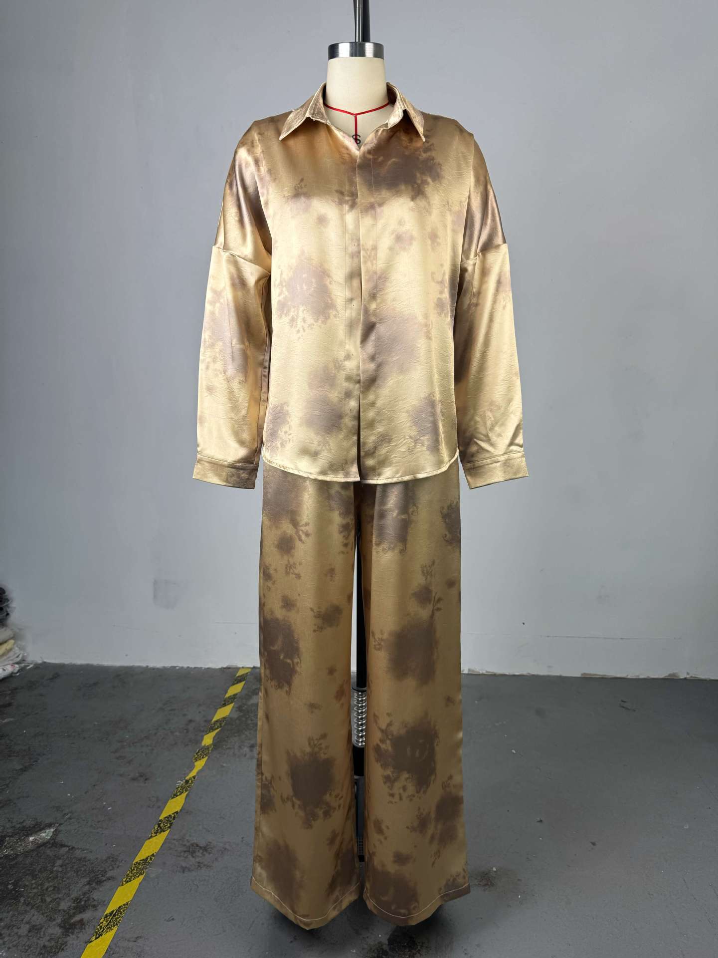 Summer Women's Fashion Turn-Down Collar Long-Sleeve Shirt & Strapless Wide-Leg Pants Three-Piece 6