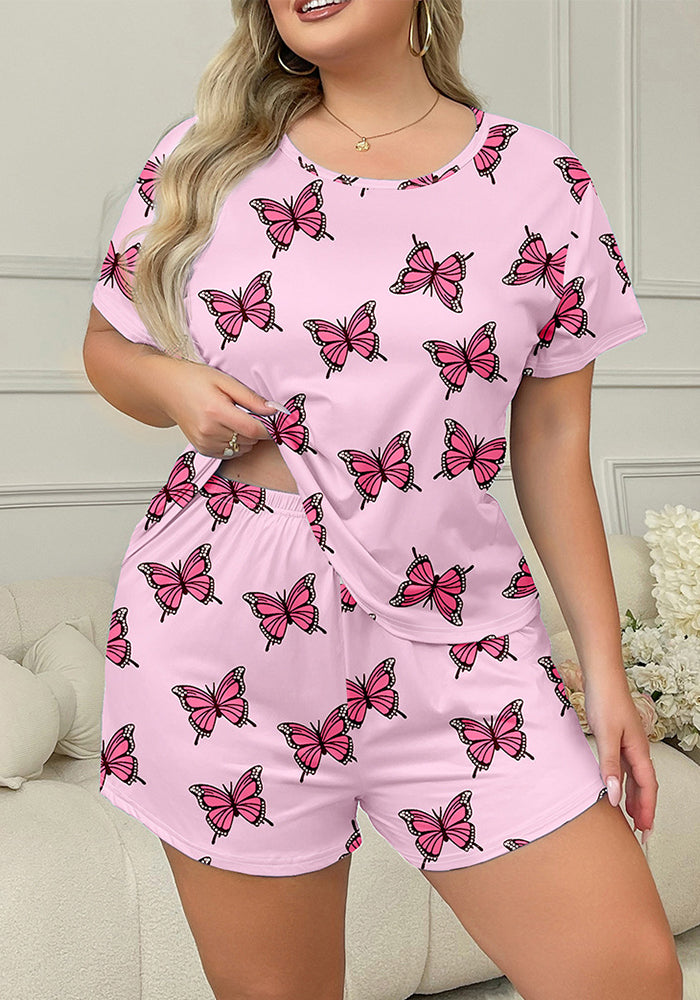 Summer Two-Piece Lounge Set Plus Size Casual Butterfly Pajamas