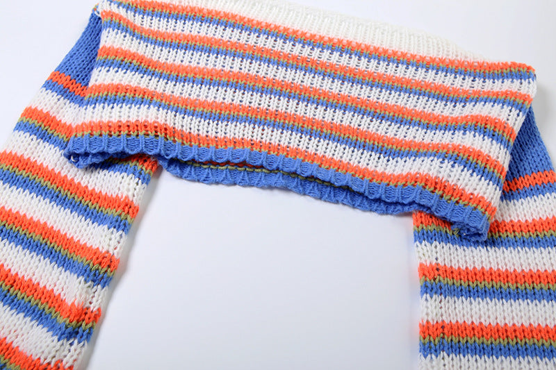 Women Fall/Winter Long Puff Sleeve Striped Sweater 19