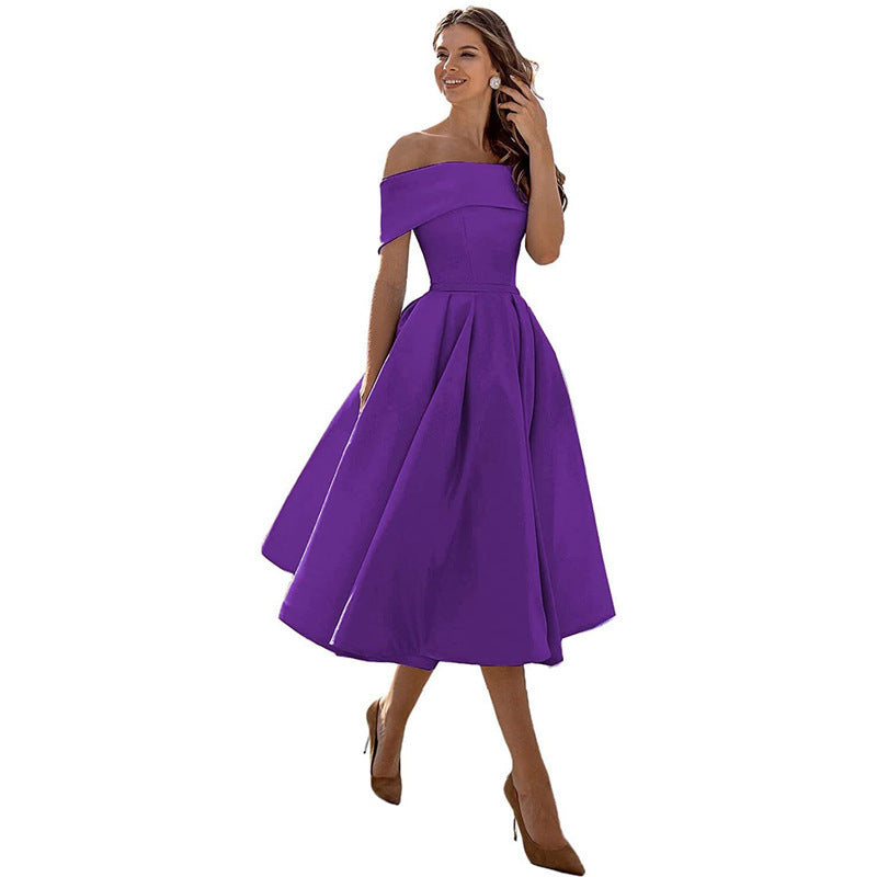 Elegant Off Shoulder Solid Color A-line Party Dress（Processing time need 3-6 days） 22
