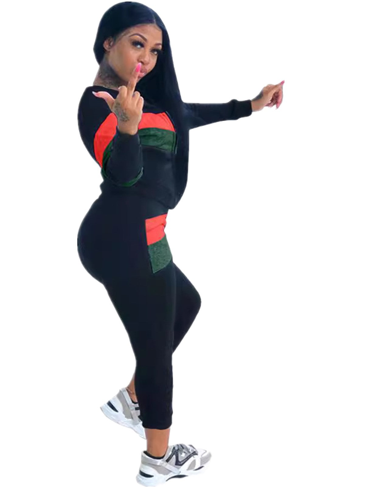 Women Sports Contrast Color Top and Pants Two-piece Set 8