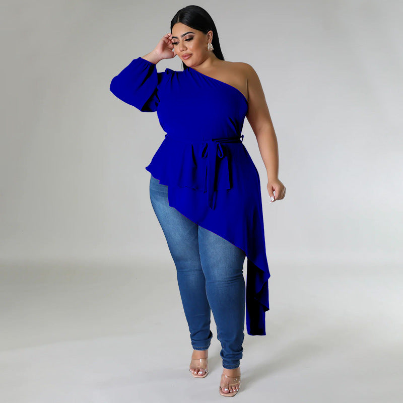 Women Style Irregular One Shoulder Long Sleeve Sexy Top 5