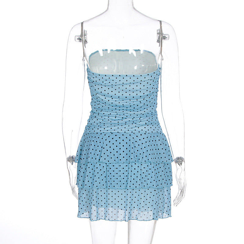 Women Summer Women Sexy Polka Dot Strapless Ruffle Bodycon Dress 8