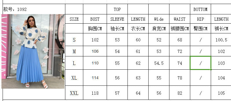 Chic Women's Long Sleeve Top High Waisted Pleated Skirt Two Piece Set 10