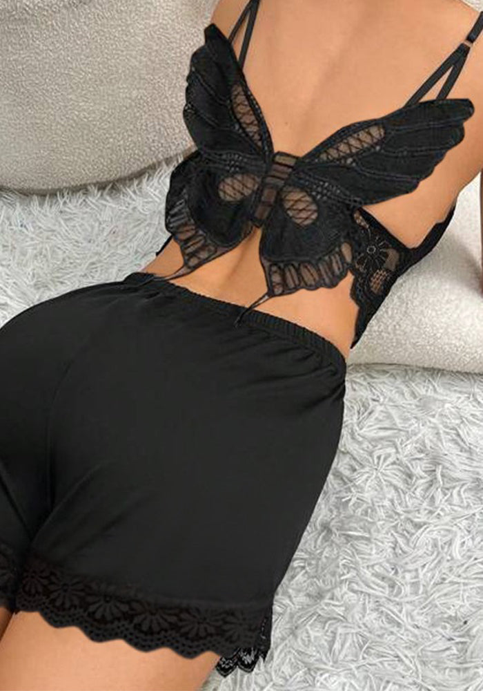 Women Butterfly Lace Patchwork Home Two-piece Set