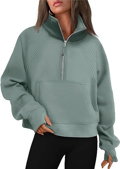 Autumn and Winter Women's Half-Zip Short Stand Collar Plush Solid Color Top 29