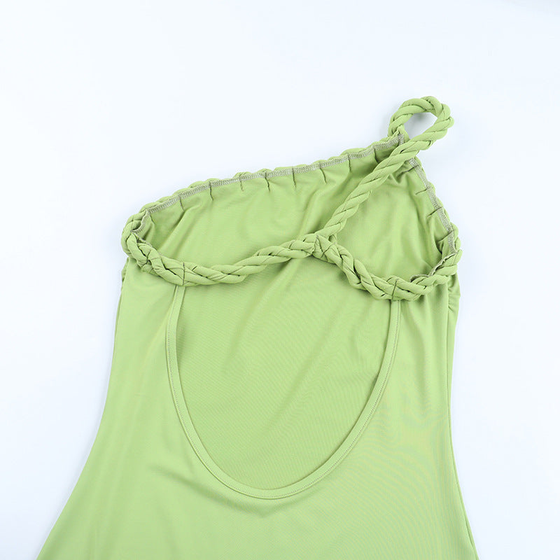 Women Summer Sexy One Shoulder Solid Bodycon Dress 12