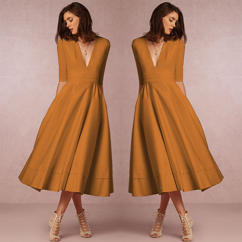 Women Sexy V-Neck Half-Sleeve Dress 12