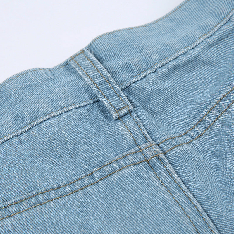 Street Ripped Pocket Patchwork Denim Straight-Leg Pants 14