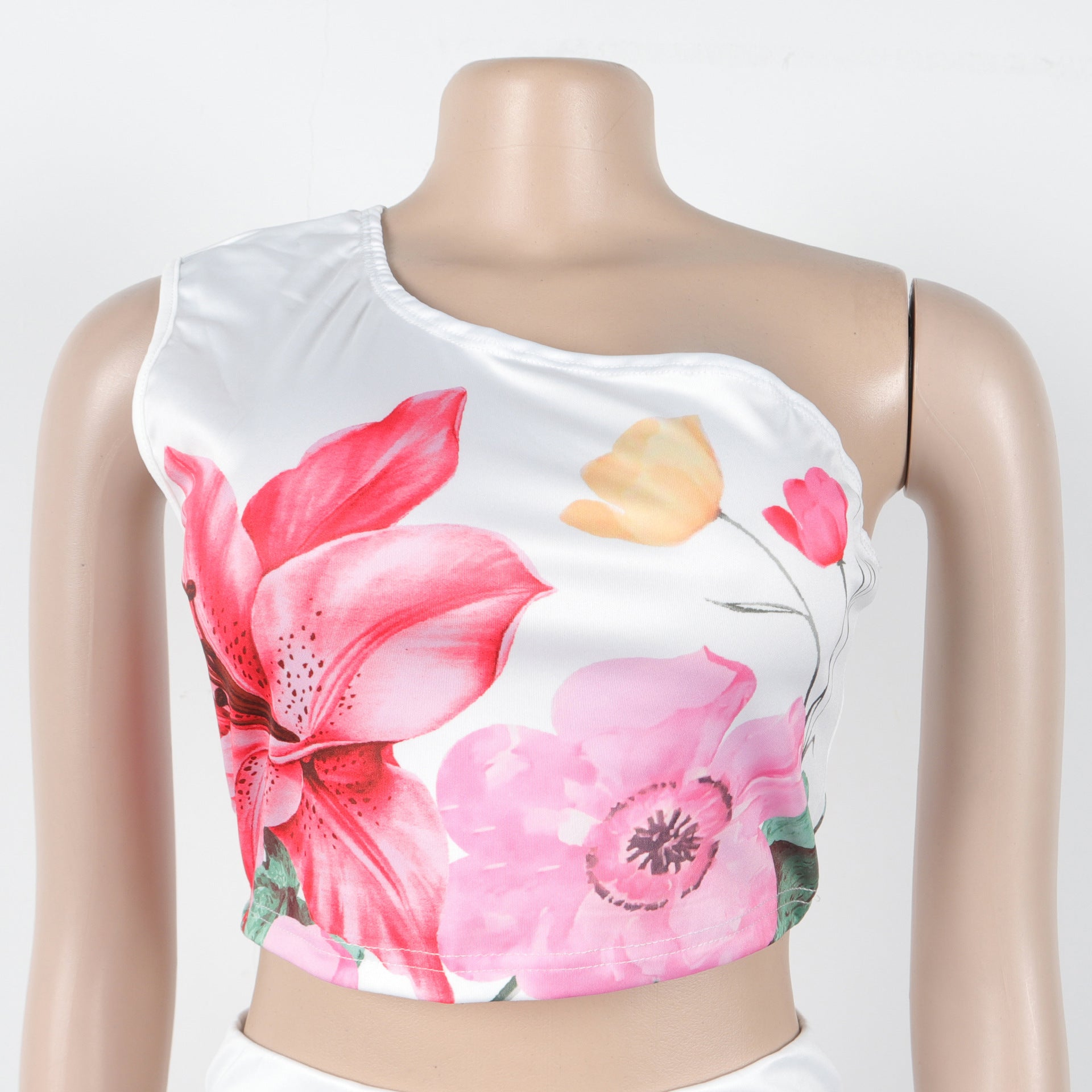 Women Elegant Stretchy Slash Shoulder Top and Wide Leg Pants Two Piece Set 12