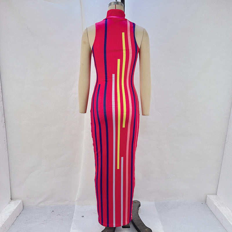 Women Ribbed High Neck Sleeveless Bodycon Dress 17