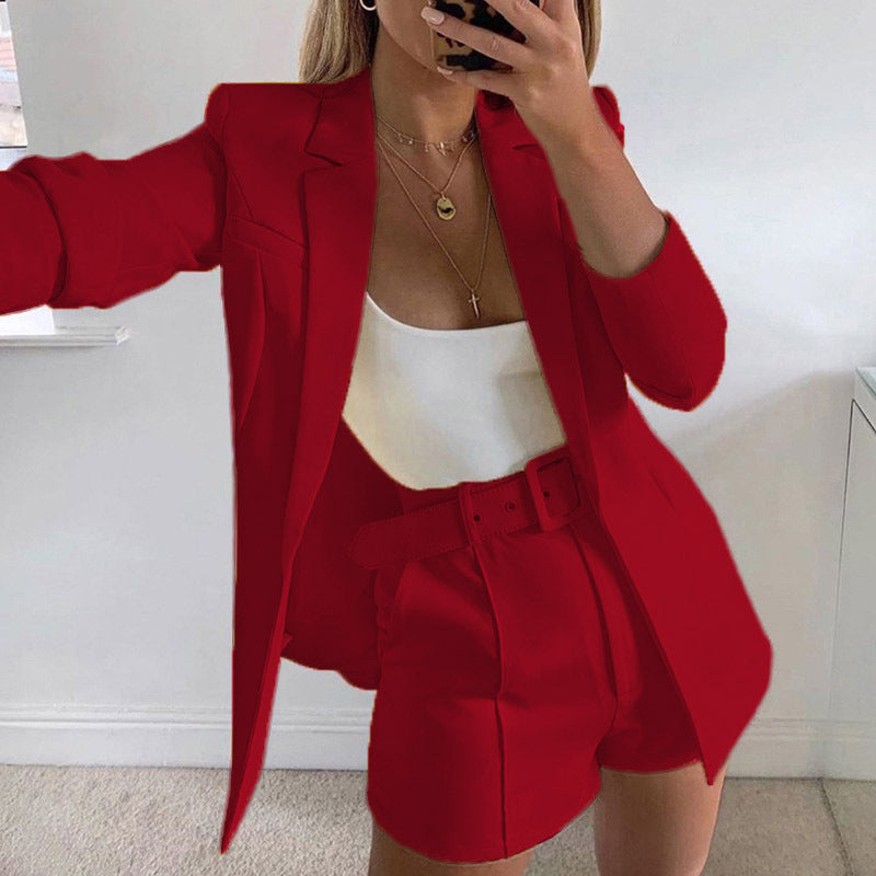 Women fashion Blazer+Shorts with belt Two-piece 12
