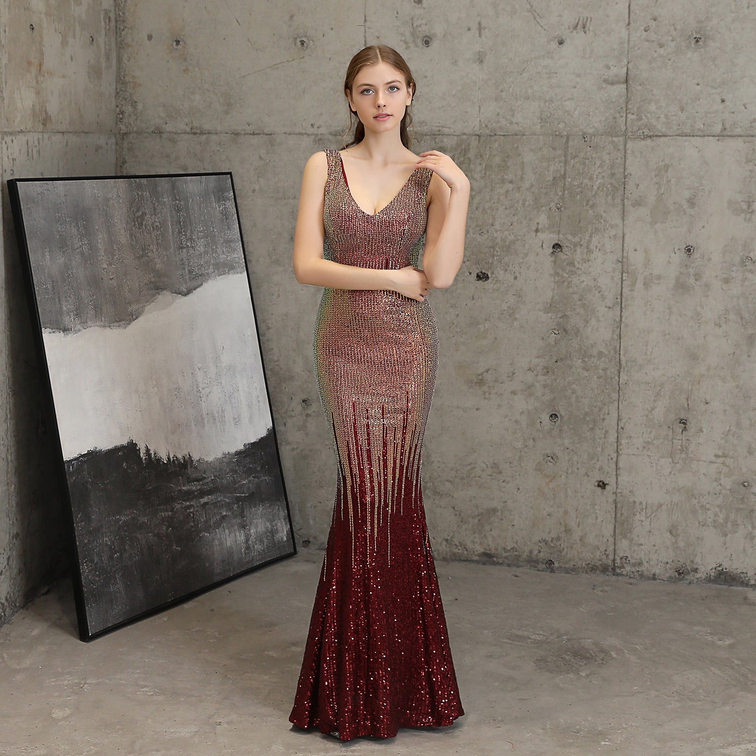 Women Sequined Formal Party Elegant Mermaid Evening Dress
