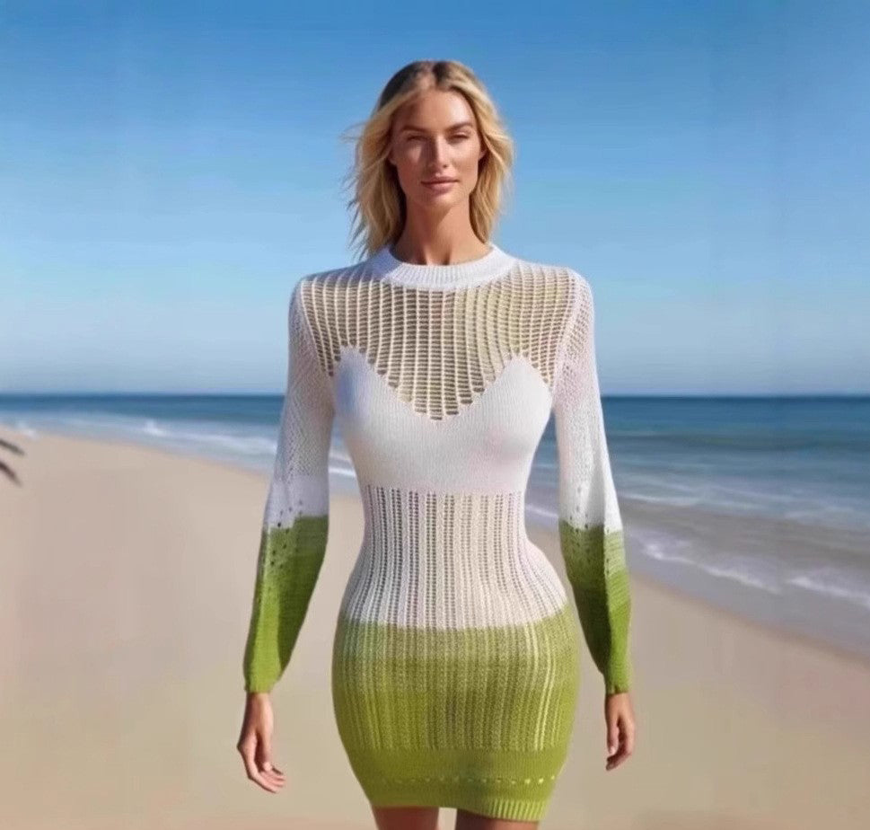 Women Autumn Hollow Knitting Style Beach Dress 4