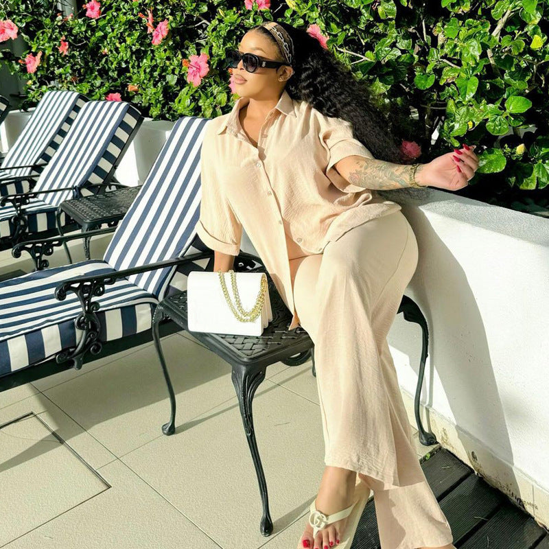 Women African Casual Short-sleeved shirt and trousers two-piece suit 5