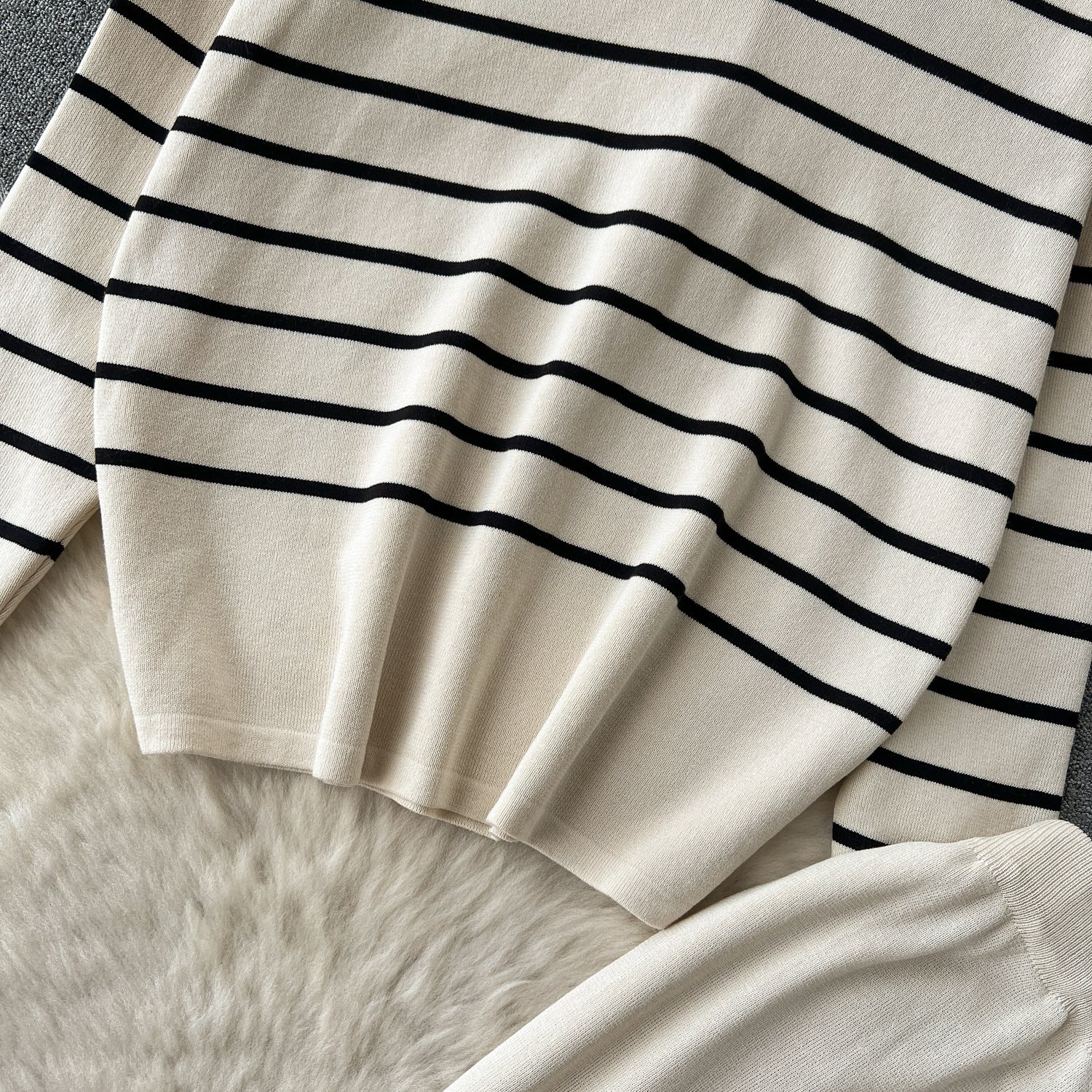 Women Casual V Neck Striped Knitting Top and Pants Two-piece Set 15