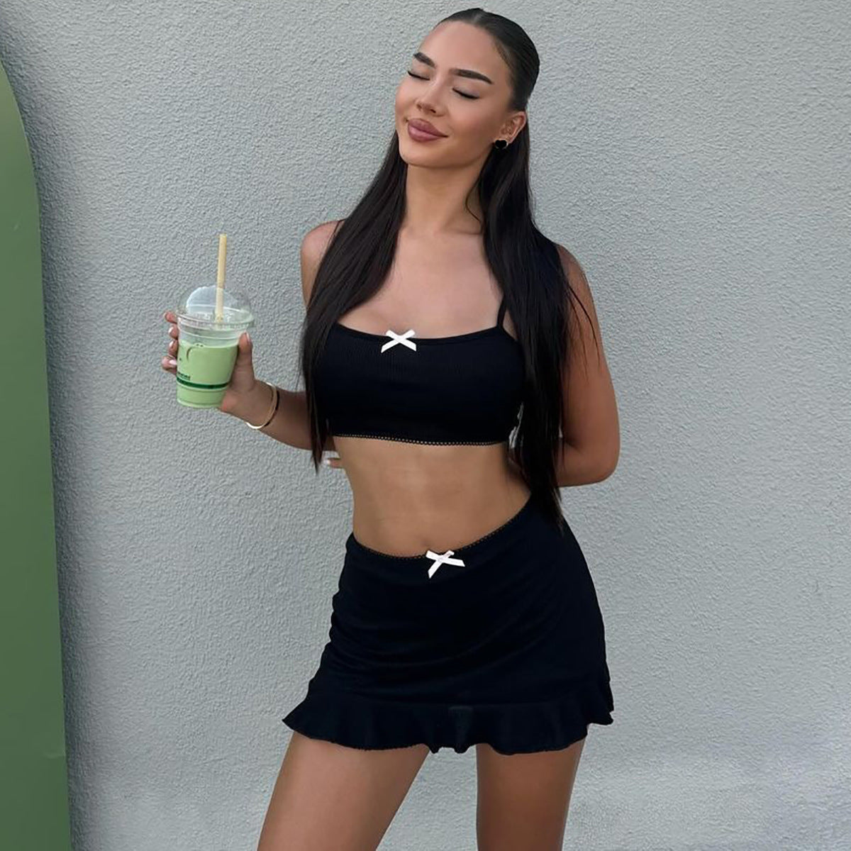 Women summer sexy Crop Top and skirt two-piece set