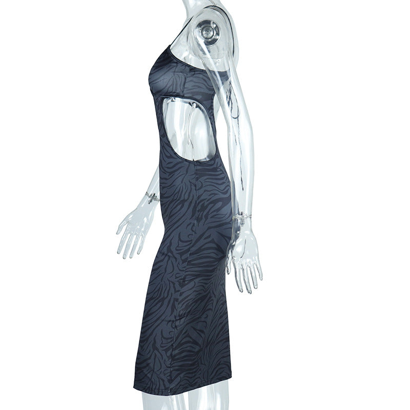 Women Print Hollow Tight Fitting Strap Bodycon Dress 9
