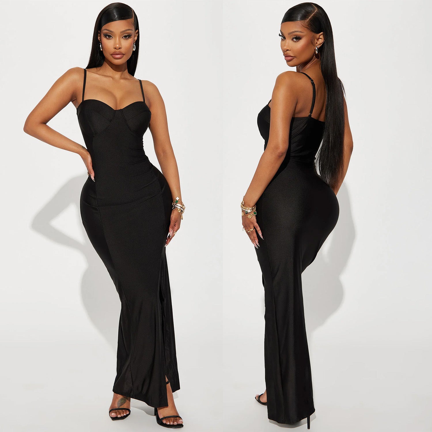 Women Sexy Suspender Slit Maxi Dress 6