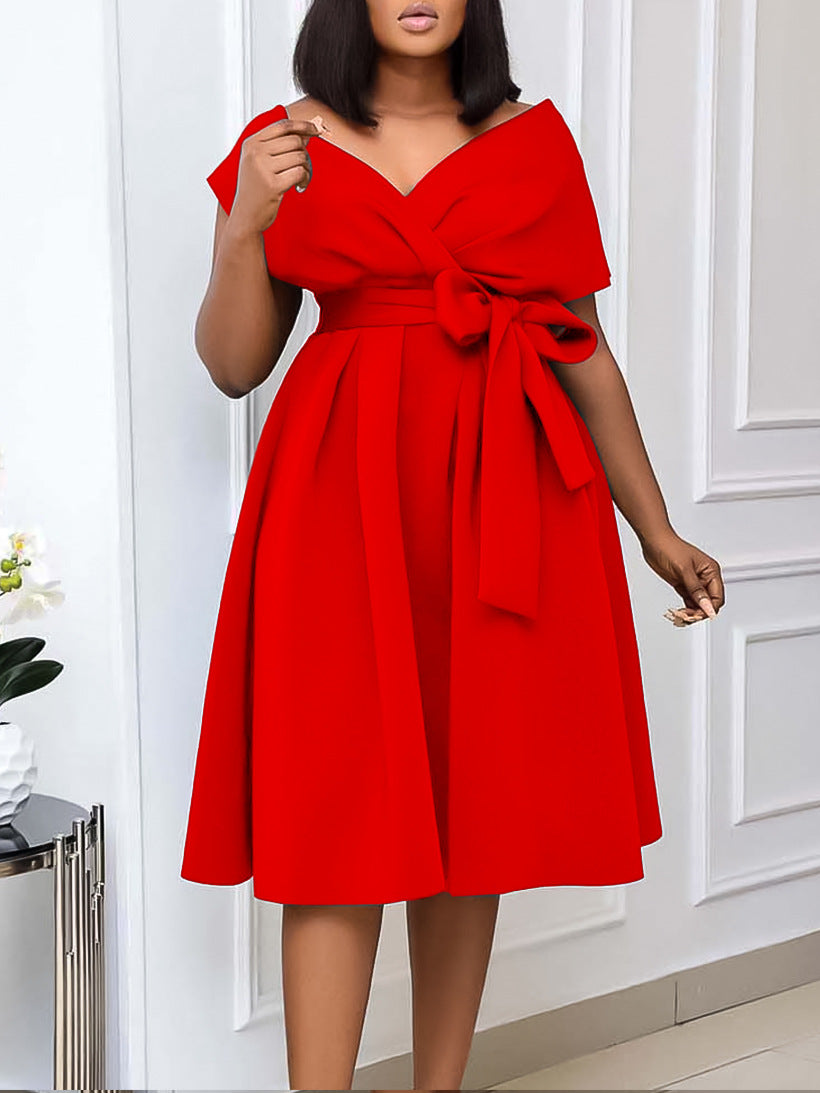 Women's Summer Fashion V-neck Belt Elegant Plus Size African Dress 7