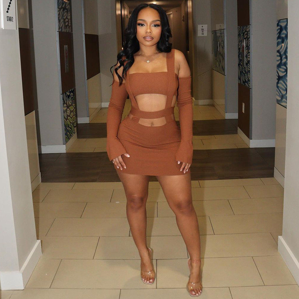 Women Sexy Hollow Suspender Bodycon Dress