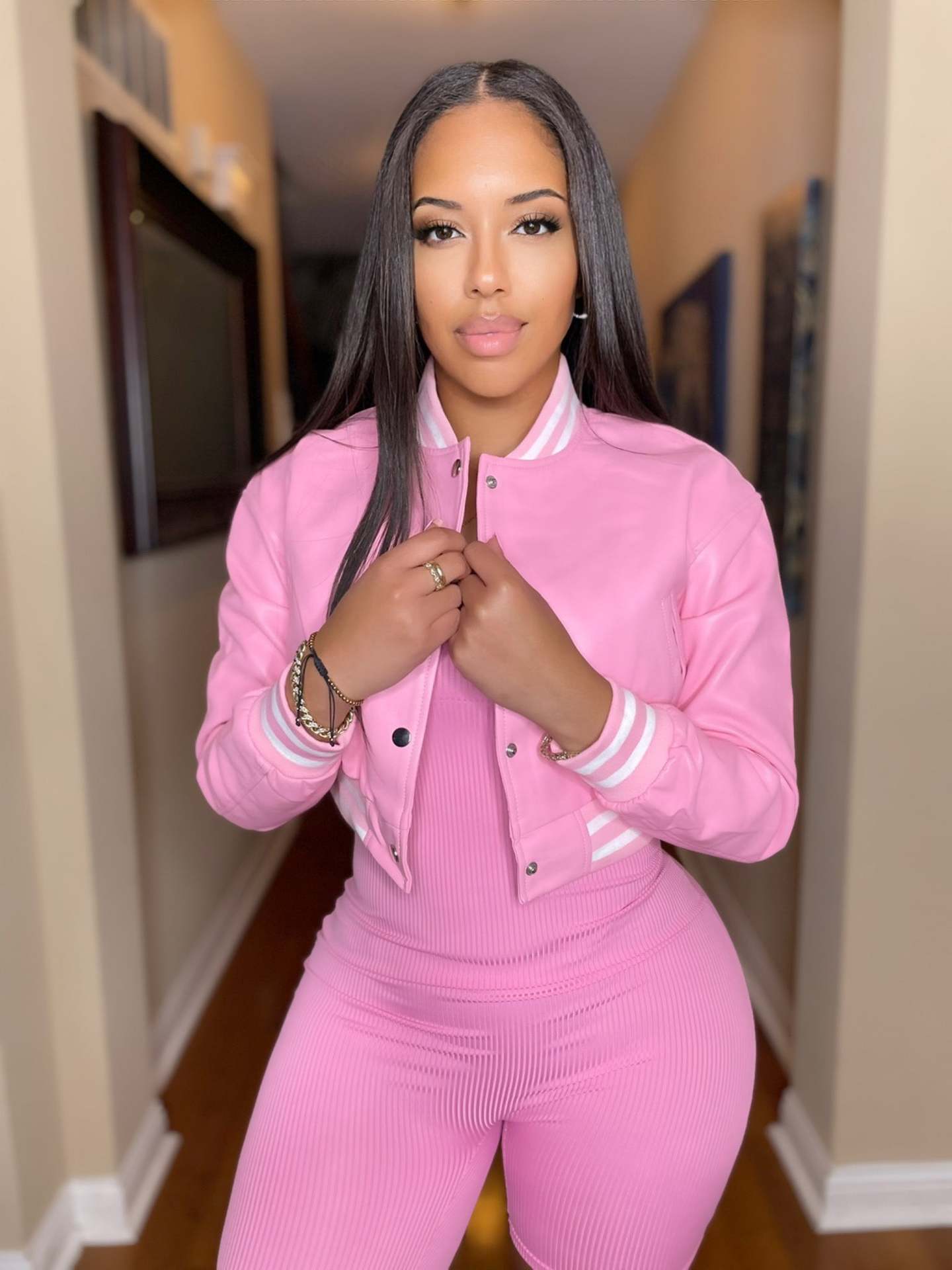 WomenCasual Pu Leather Long Sleeve Slim Fit Jacket 6