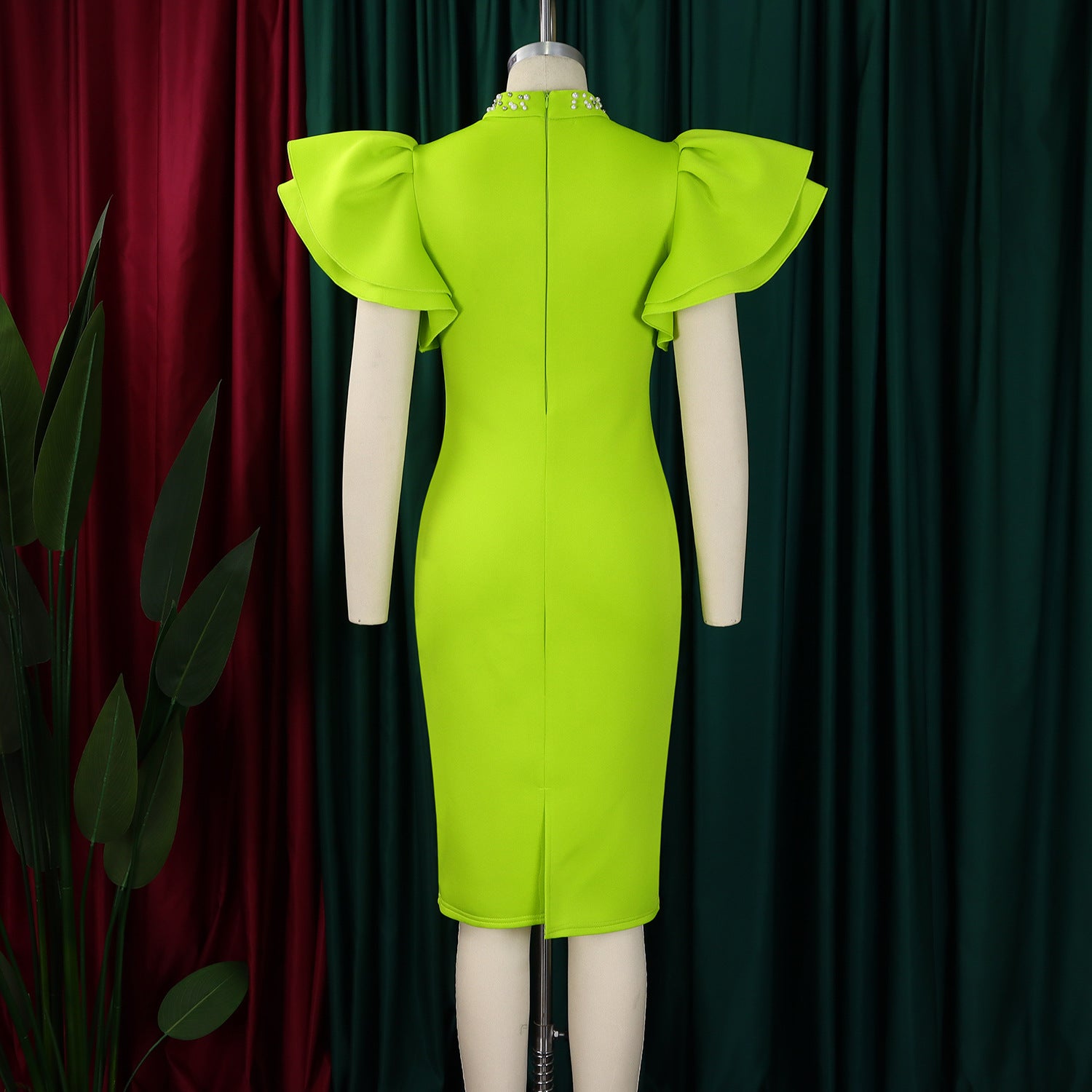 Women Sexy Ruffle Sleeve Beaded Party African Dress 25