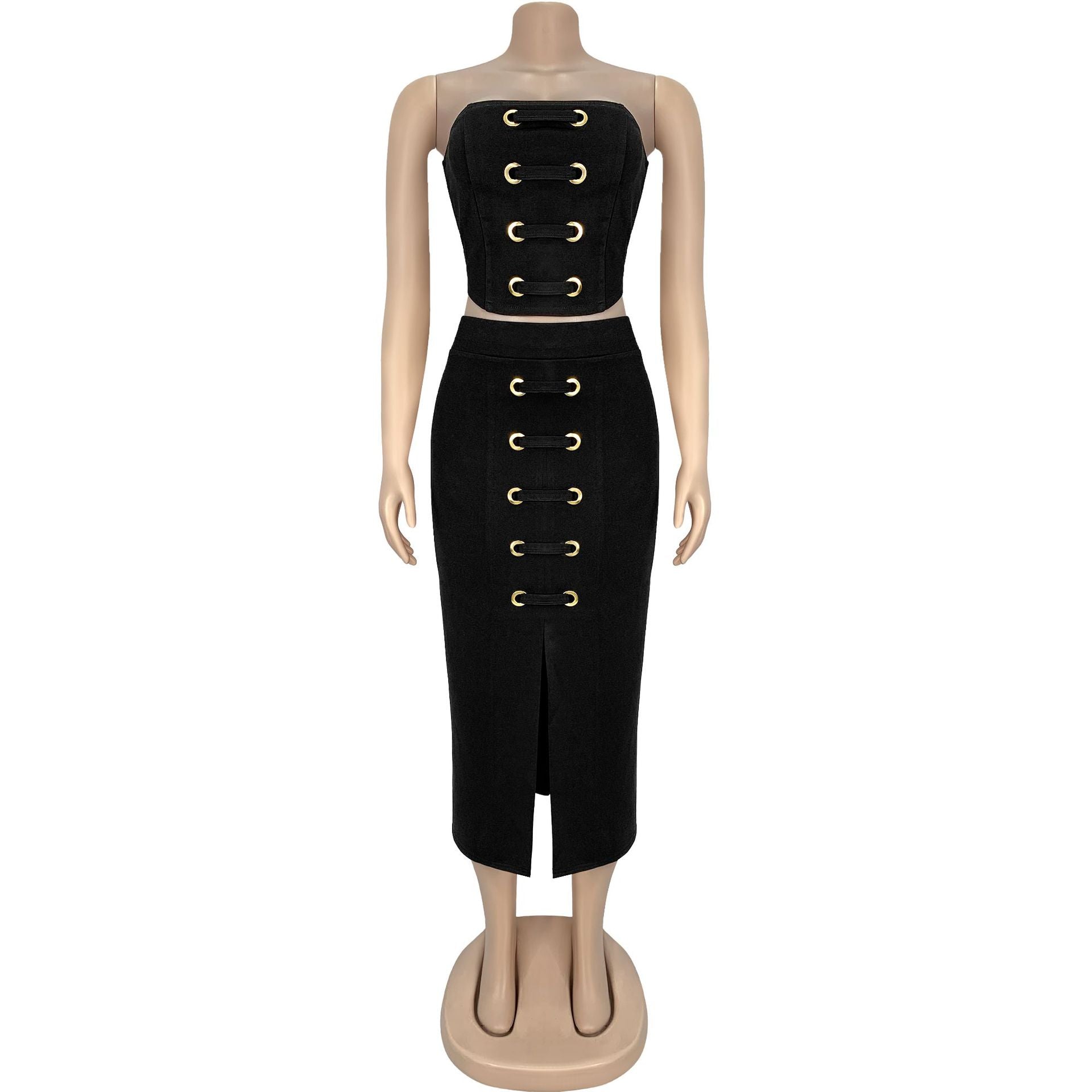 sexy Strapless top split skirt elegant fashion summer women's two piece set 5