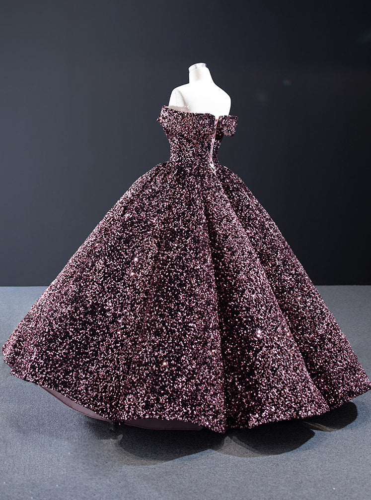 Bride Wedding Dress Women's Sequins Ball Gown Off Shoulder Puffy Evening Dress 40