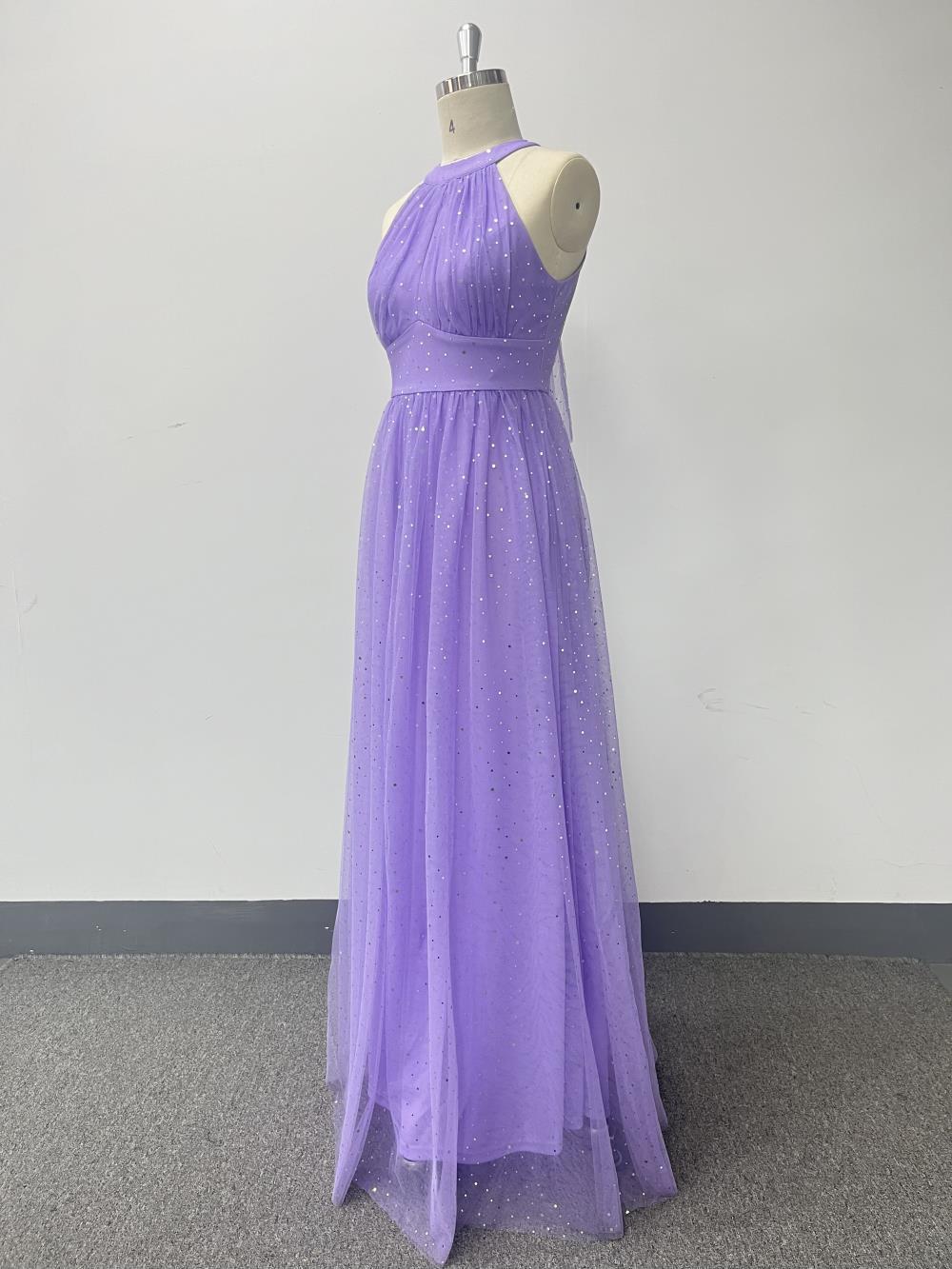 Shiny Sleeveless Halter Neck Mesh Evening Dress A-Line Party Dress 11