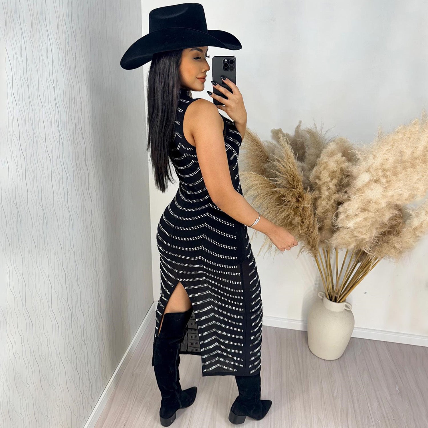 Women Summer Sexy Mesh See-Through Beaded Sleeveless Dress 4