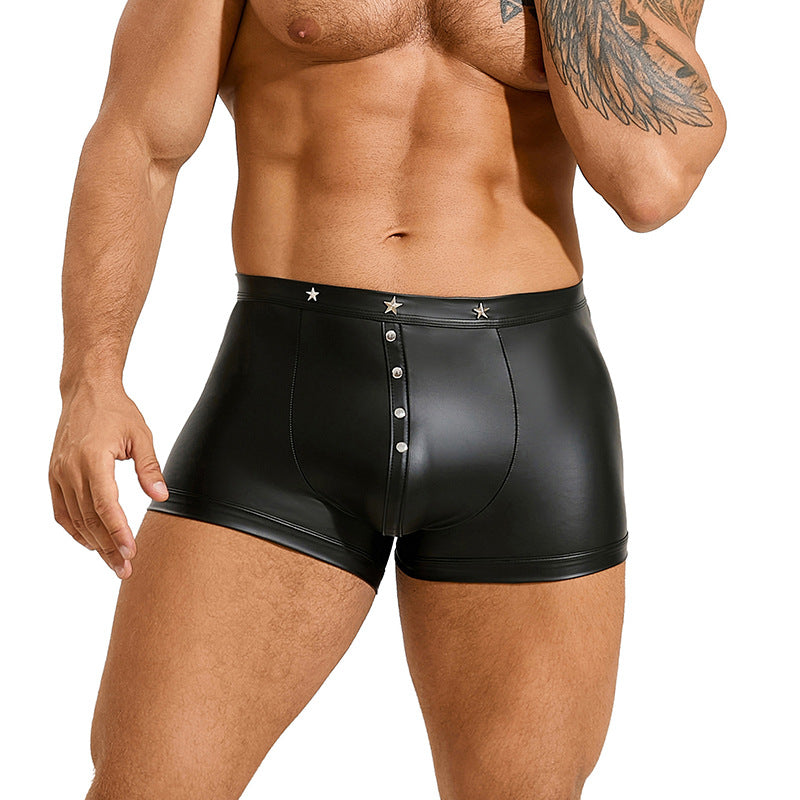 Men's sexy Pu-Leather square leg shorts 4