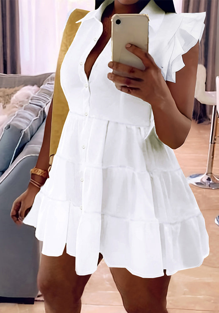 Summer Women's Fashion Short Sleeve Solid Color Plus Size Shirt Dress
