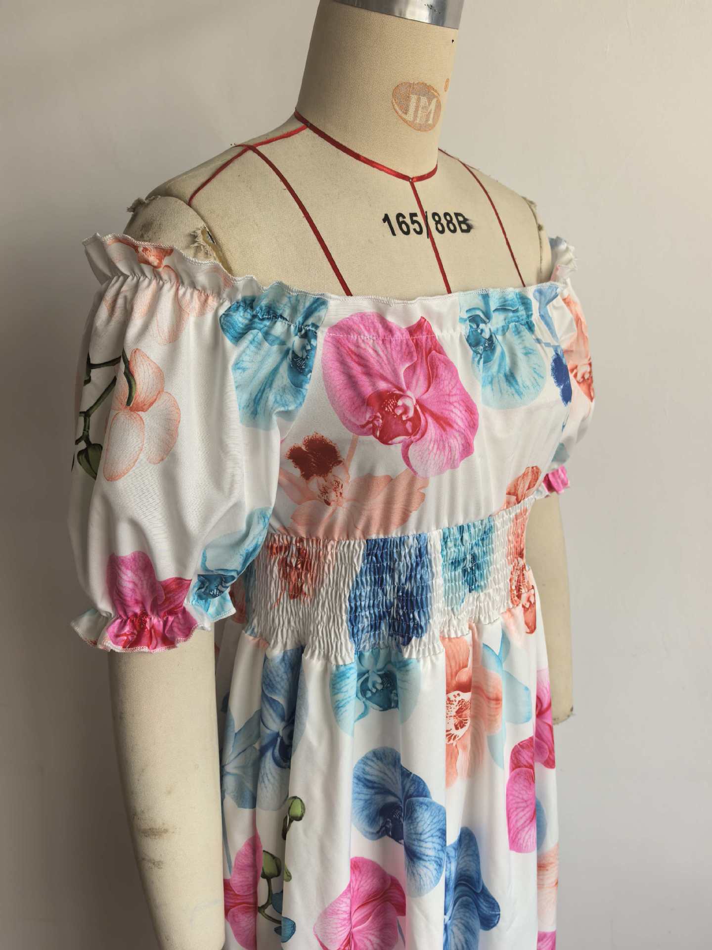 Women Summer Puff-Sleeve Printed Strap Dress 28