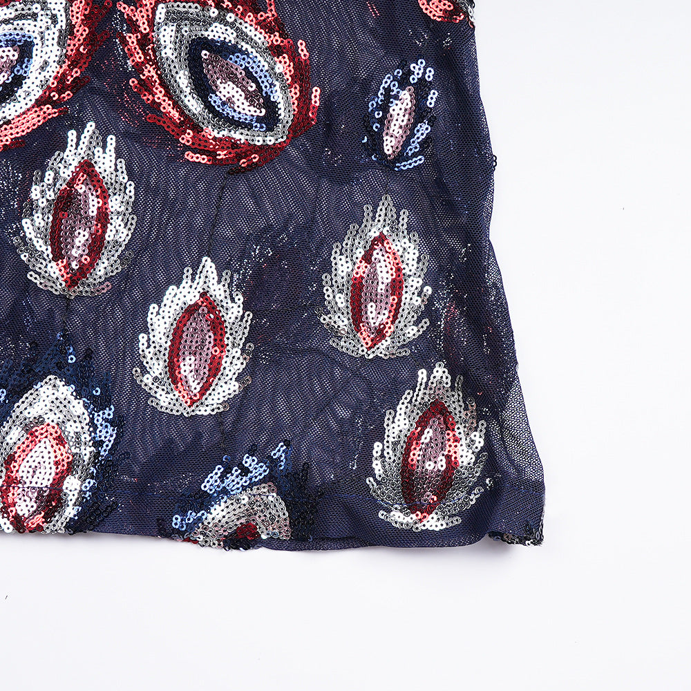 Patchwork Contrast African Women's Plus Size High Waist Sequin Long Dress 21