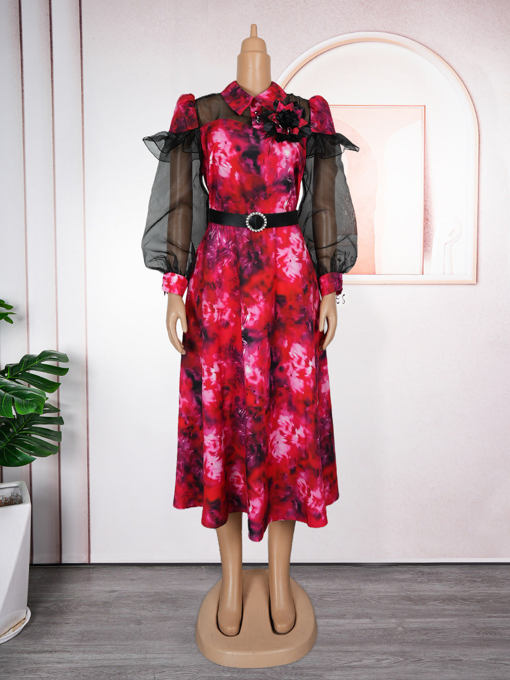 Plus Size Women Spring and Summer Tie-Dye Print Dress 14