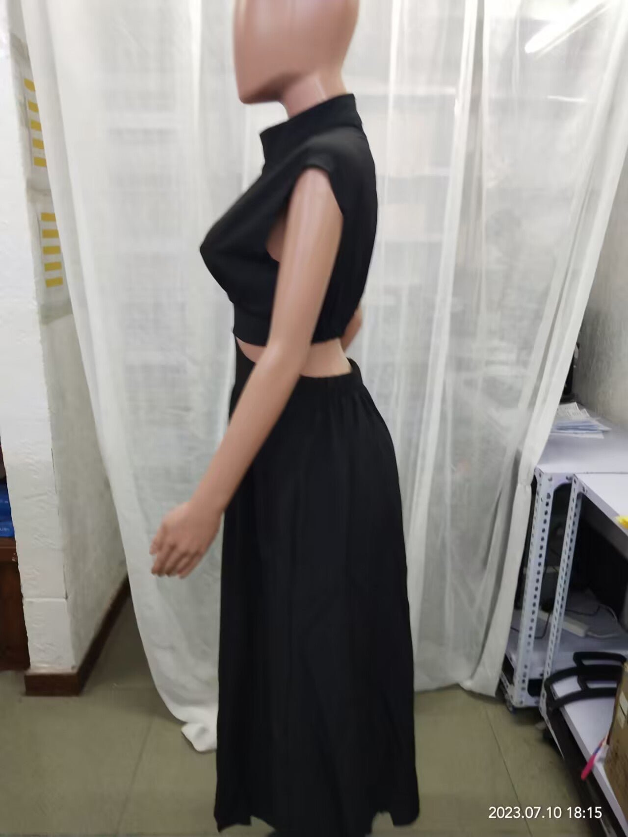 Women Summer Stand Collar Macaron Cut Out Maxi Dress 36