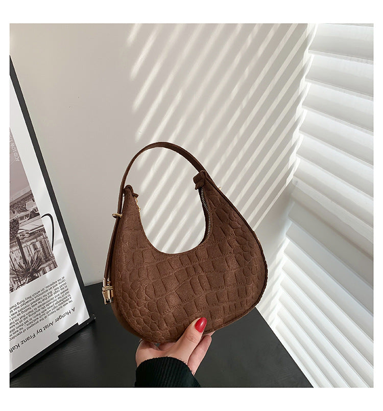 Baguette bag women's spring fashion retro felt creasing crocodile pattern underarm bag women's shoulder bag 25