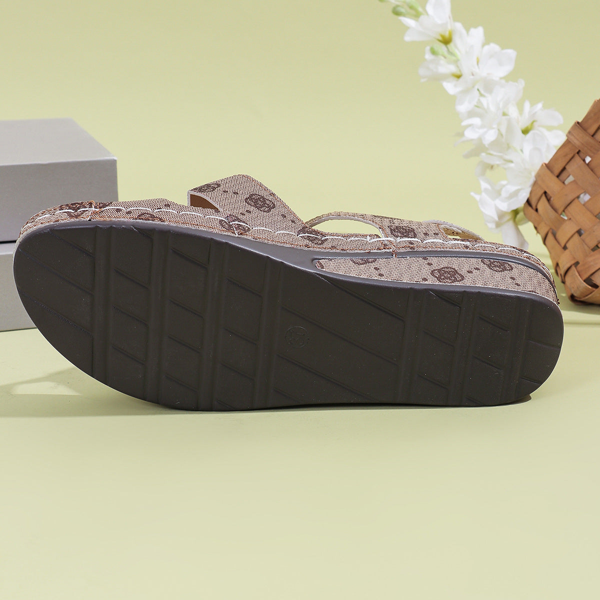 Summer Round Toe Wedge Ankle Strap Printed Sandals 14