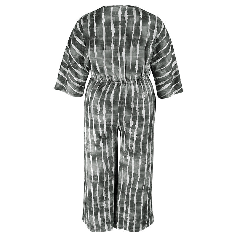 Plus Size Women Lace-Up Half-Sleeve Jumpsuit 13