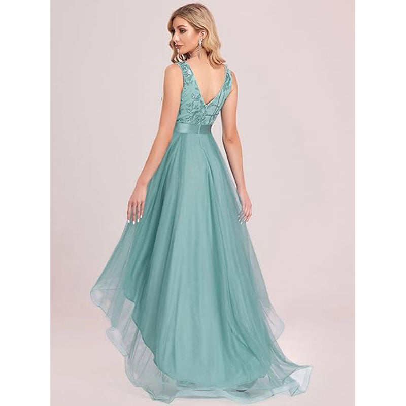 Summer Women's Evening Dress Sequined V-Neck Sleeveless High-Low A-Line Party Dress （Processing time need 3-6 days） 14