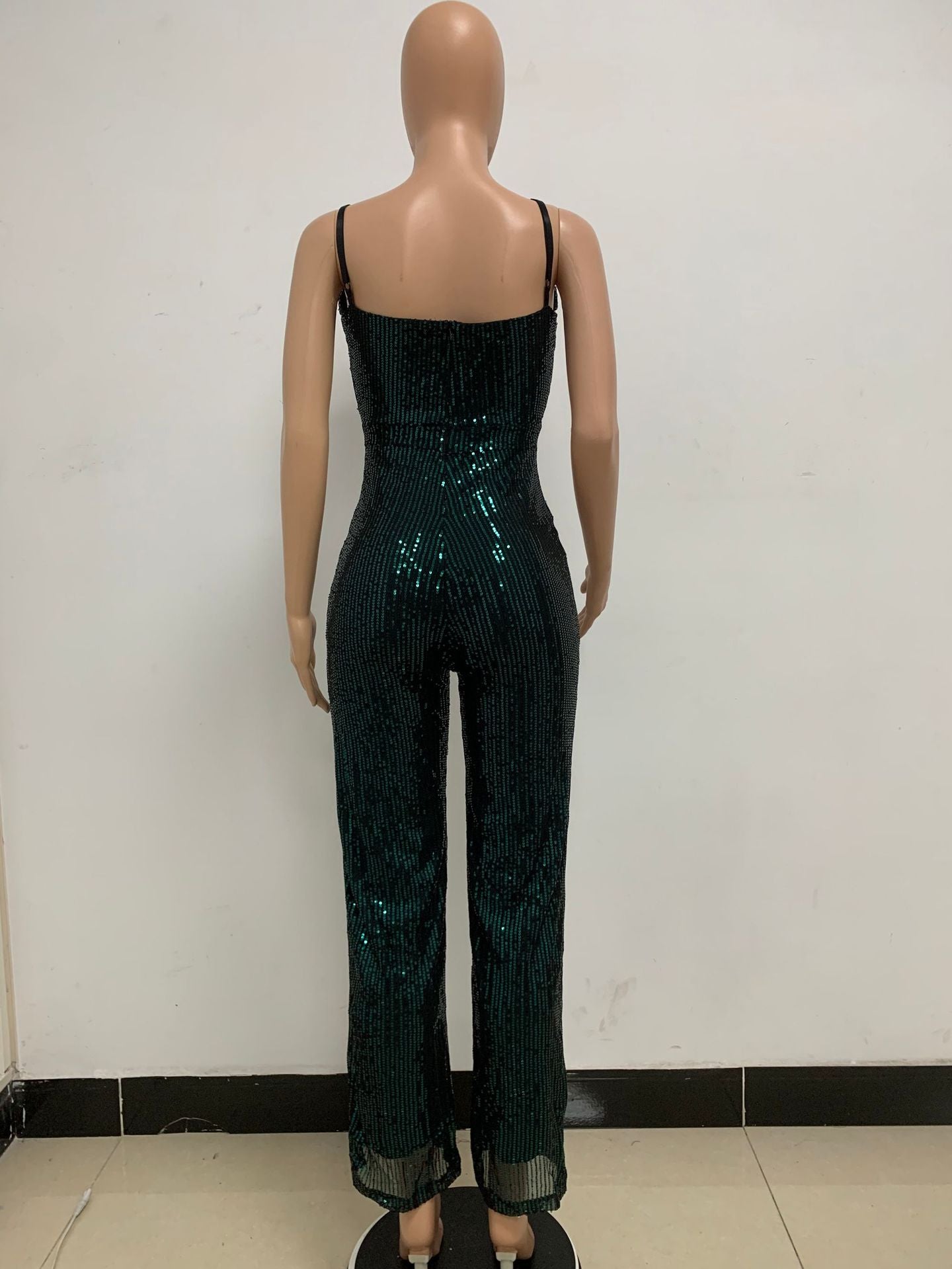 Deep V Neck Low Back Sleeveless Chic Sequined Straps Elegant Women's Party Jumpsuit 86