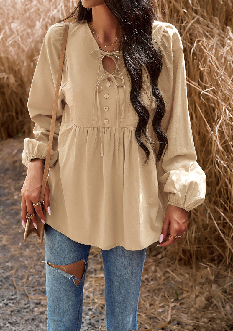 Women Chic Career Solid V Neck Long Sleeve Top 8